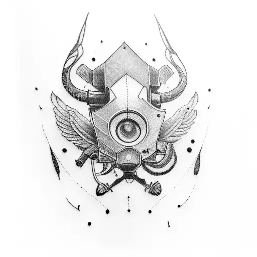 Photo camera, drone and chef knife tattoo design idea