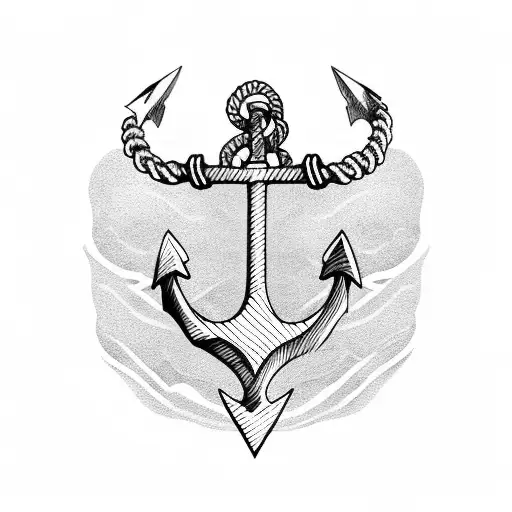 Anchor waves rope  tattoo design idea