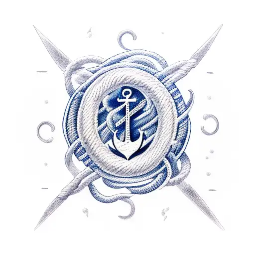Anchor waves rope ship storm tattoo design idea