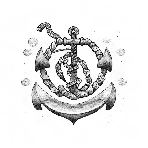 Anchor waves rope ship storm tattoo design idea