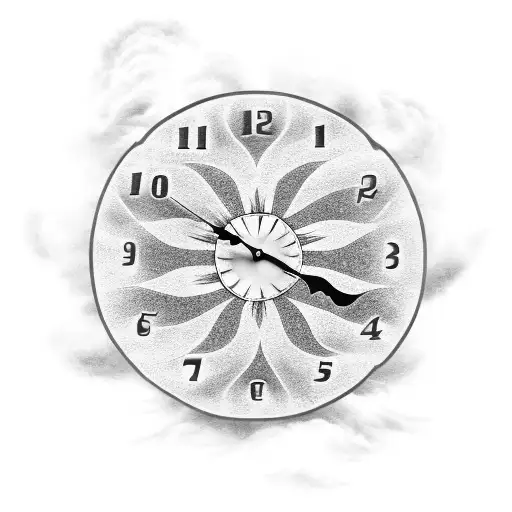 A clock face with the American flag as the background, surrounded by swirling clouds and a soaring eagle perched on top tattoo design idea