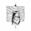 A realistic eagle perched on a flagpole, with the American flag unfurling in the wind and an hourglass in its talons tattoo design idea