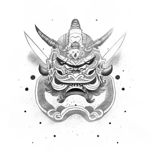 oni mask with japanese samurai tattoo design idea