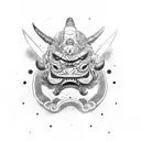 oni mask with japanese samurai tattoo design idea