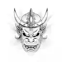 oni mask with japanese samurai tattoo design idea