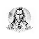 Create a realistic portrait of Alucard from Hellsing with a PS5 controller in his hand tattoo design idea
