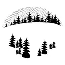 Wide Mountain Scene next to frozen pond with hockey net that transfers into forest that transfers into beach tattoo design idea