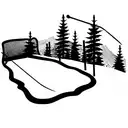 Wide Mountain Scene next to frozen pond with hockey net that transfers into forest that transfers into beach tattoo design idea