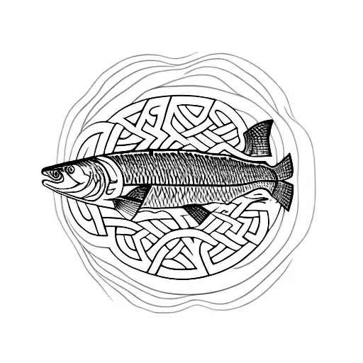 salmon in celtic art style tattoo design idea
