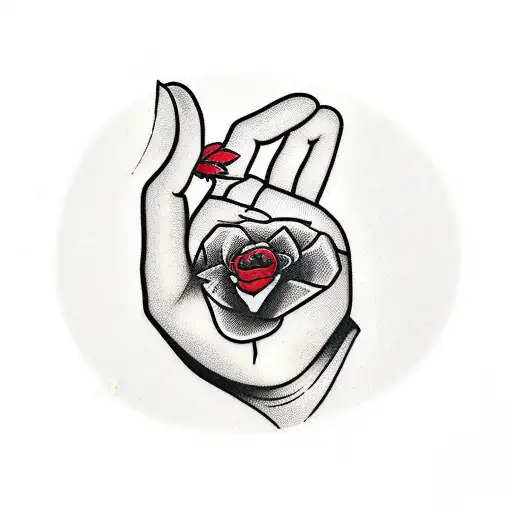 hand tattoo in traditional american style with the words "be better" and a flower in black and red tattoo design idea