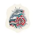 hand tattoo in traditional american style with the words "be better" and a flower in black and red tattoo design idea