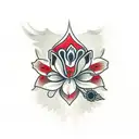 hand tattoo in traditional american style with the words "be better" and a flower in black and red tattoo design idea
