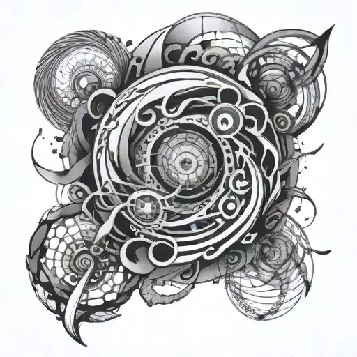 An abstract representation of the concept of endurance, incorporating elements of physics such as energy waves or particles tattoo design idea