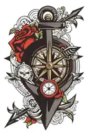 anchor heart with arrows compass and clock  tattoo design idea