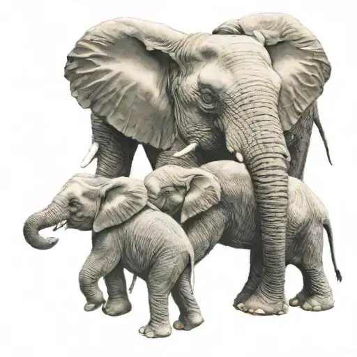 mother elephant, 2 teen, 1 baby elephant tattoo design idea