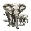 mother elephant, 2 teen, 1 baby elephant standing tattoo design idea