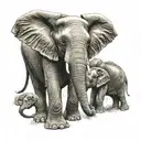 mother elephant, 2 teen, 1 baby elephant standing tattoo design idea