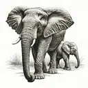 mother elephant, 2 teen, 1 baby elephant standing tattoo design idea