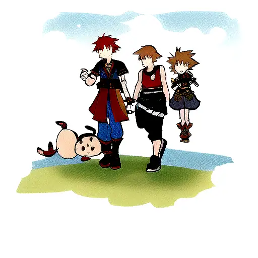sora from kingdom hearts , Kratos from god of war and cloud from FF7 hanging out tattoo design idea