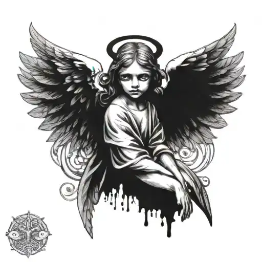 angel with 3 gloomy eyes tattoo design idea