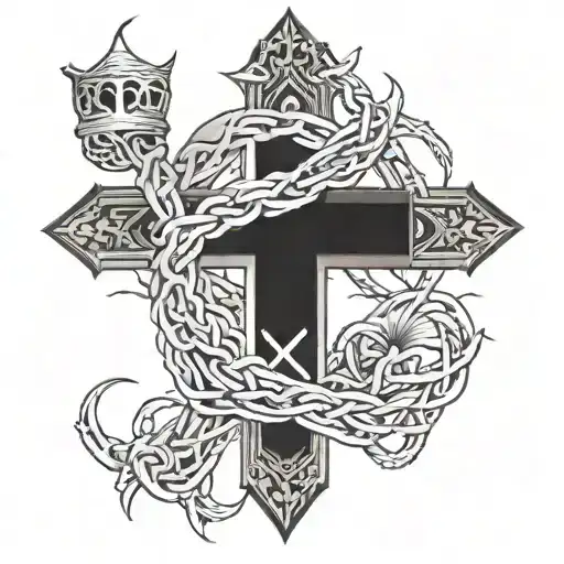 Cross with crown of thorns on top of it and Jeremiah 29:11 written on the side of the cross tattoo design idea