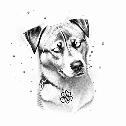 dog face half labrador half husky with a three leaf clover tattoo design idea