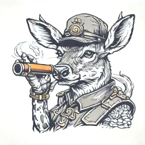 a deer dressed as a soldier smoking a cigar tattoo design idea