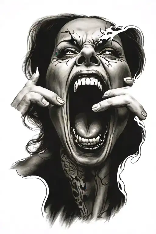 the screaming woman was clawing at her cheek  tattoo design idea