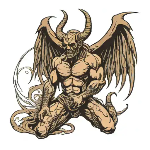 devil's body figure with angel's wings and ring tattoo tattoo design idea
