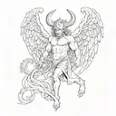 devil's figure with angel's wings and ring tattoo design tattoo design idea