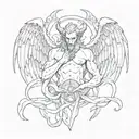 devil's figure with angel's wings and ring tattoo design tattoo design idea