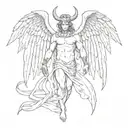 devil's figure with angel's wings and ring tattoo design tattoo design idea