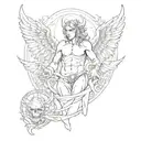 devil's figure with angel's wings and ring tattoo design tattoo design idea
