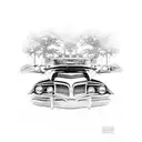 A detailed sketch of a vintage car with intricate welding patterns incorporated into the design tattoo design idea