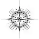 Half compass half clock, with an arrow, feathers, foliage, and abstract lines tattoo design idea