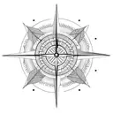 Half compass half clock, with an arrow, feathers, foliage, and abstract lines behind and around it tattoo design idea
