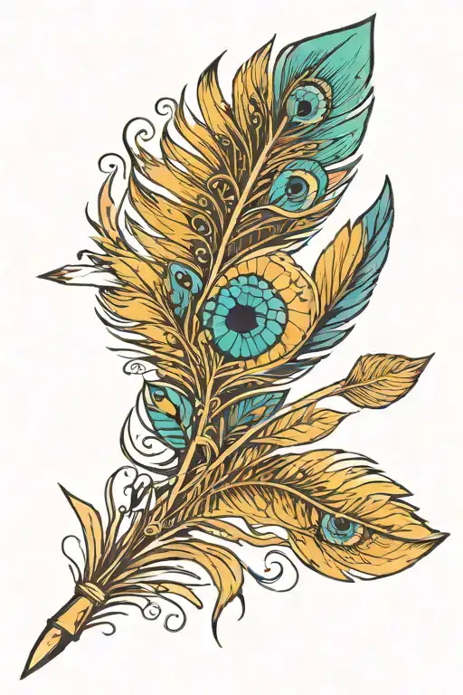 simplified arrow with peacock feather fletching tattoo design idea
