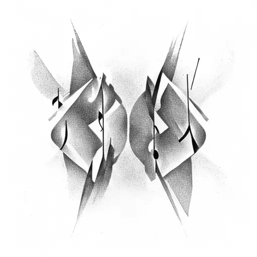 Abstract representation of music notes merging with a dark fantasy landscape tattoo design idea