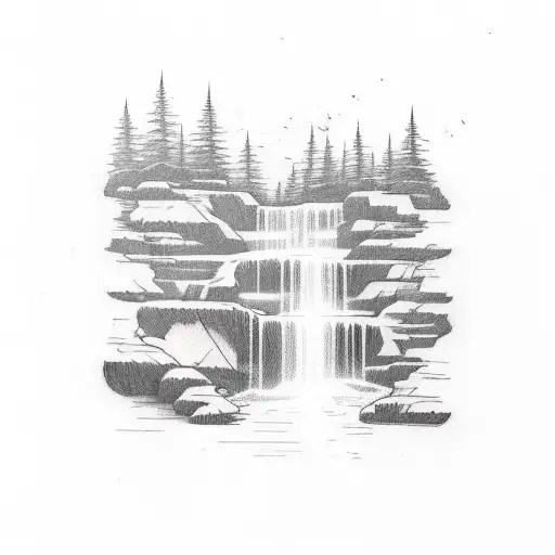 A tattoo of a serene waterfall flowing through a library tattoo design idea