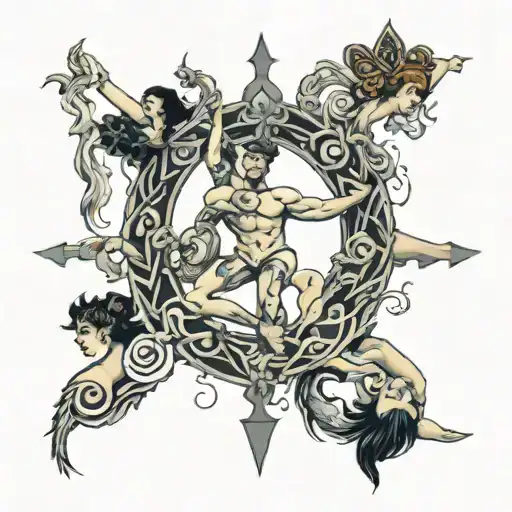 four people balancing  tattoo design idea
