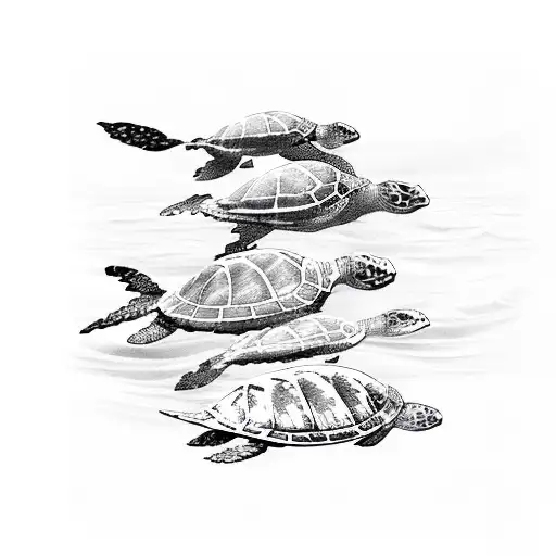 A group of sea turtles swimming in the ocean tattoo design idea