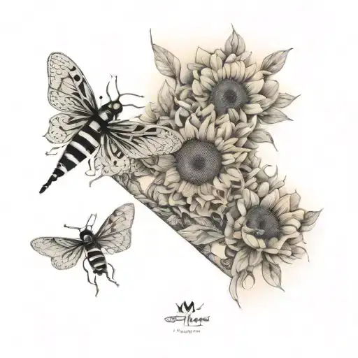 garden sleeve, sunflowers, Mandela, cricket, bee, dragonfly  tattoo design idea