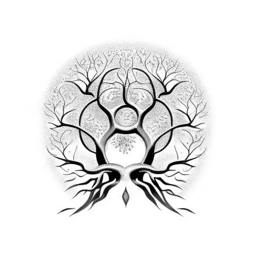 tree of life with tree horns of Odin in the branches tattoo design idea
