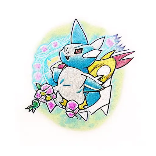 flowers, power rangers, evee, pikachu, squirtle, Batman and robin, joker and Harley Quinn, the avengers tattoo design idea