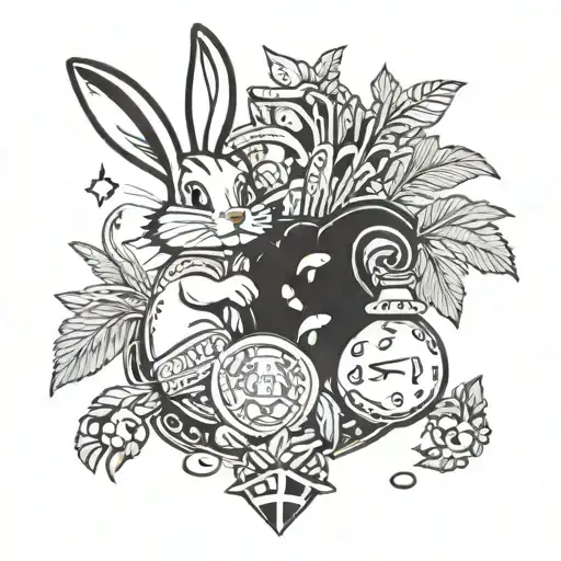 bugs bunny rabbit, carrot, money bag full tattoo design idea