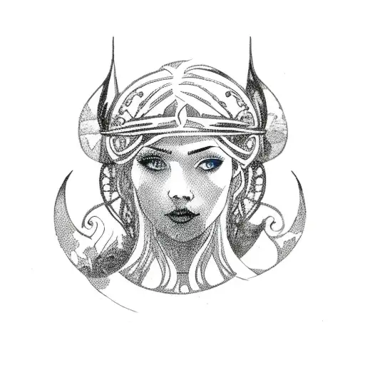 viking woman with hera and olive tree tattoo design idea