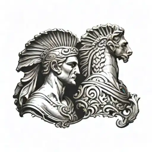 realistic achilles statue tattoo design idea