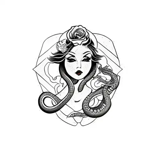 woman wrapped by snake tattoo design idea