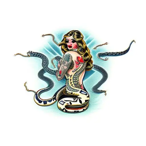 woman wrapped by snake tattoo design idea