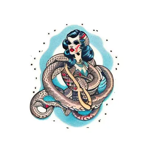 woman wrapped by snake tattoo design idea